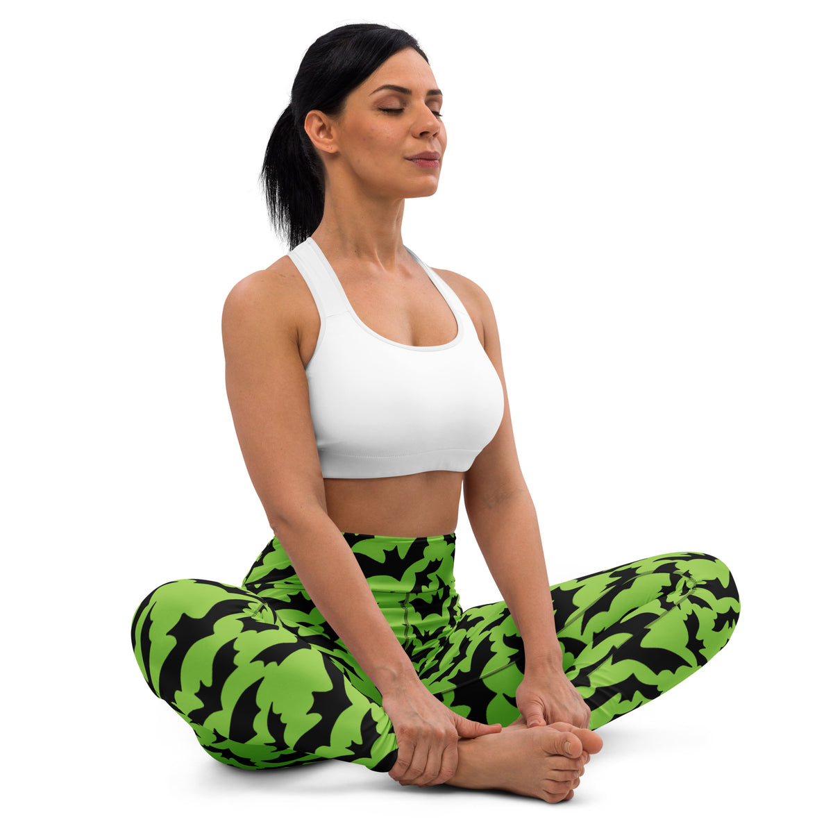 Women's Green Bat Halloween Buttery Soft Yoga Leggings - Quick Drying, High Waisted Comfort