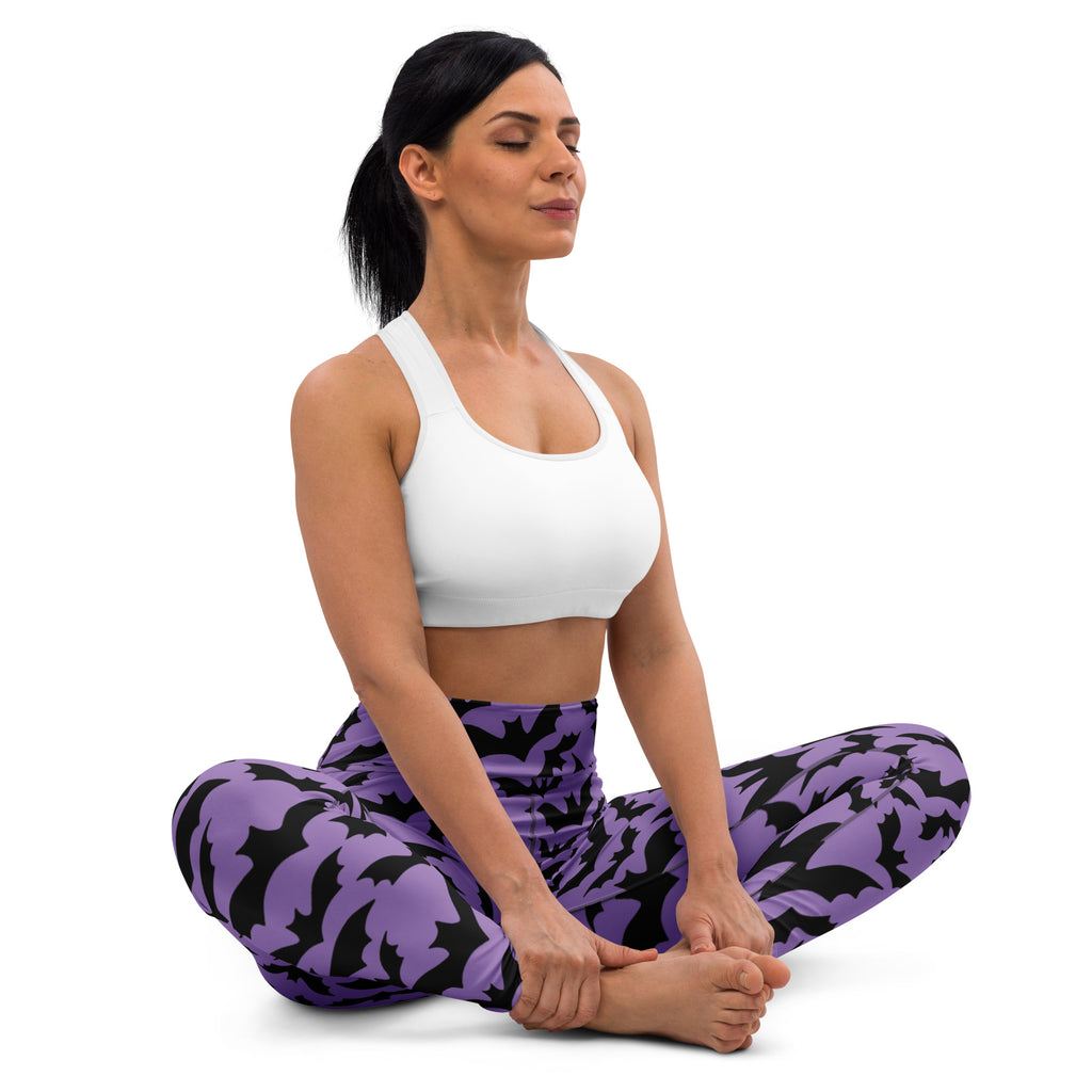 Women's Halloween Purple Bats Buttery Soft Yoga Leggings - Quick Drying, High Waisted Comfort