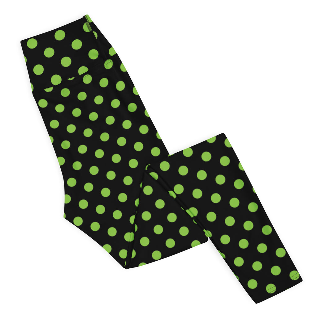 Women's Green Polka Dot Buttery Soft Yoga Leggings - Quick Drying, High Waisted Comfort