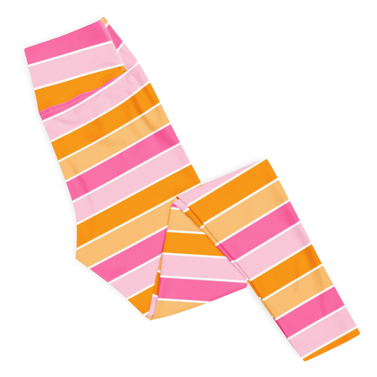 Women's Pink & Orange Candy Corn Striped Halloween Buttery Soft Yoga Leggings - Quick Drying, High Waisted Comfort
