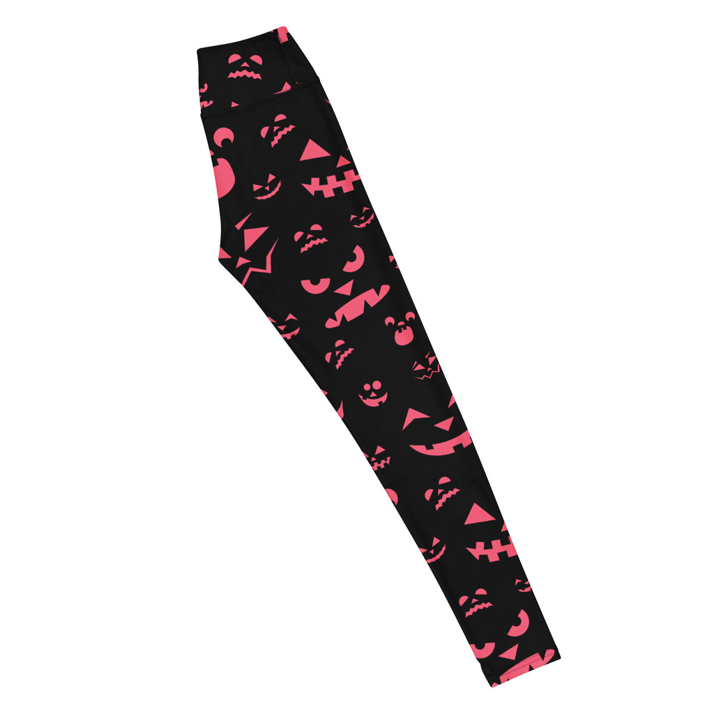 Women's Pink Jack-O'-Lantern Faces Halloween Buttery Soft Yoga Leggings - Quick Drying, High Waisted Comfort