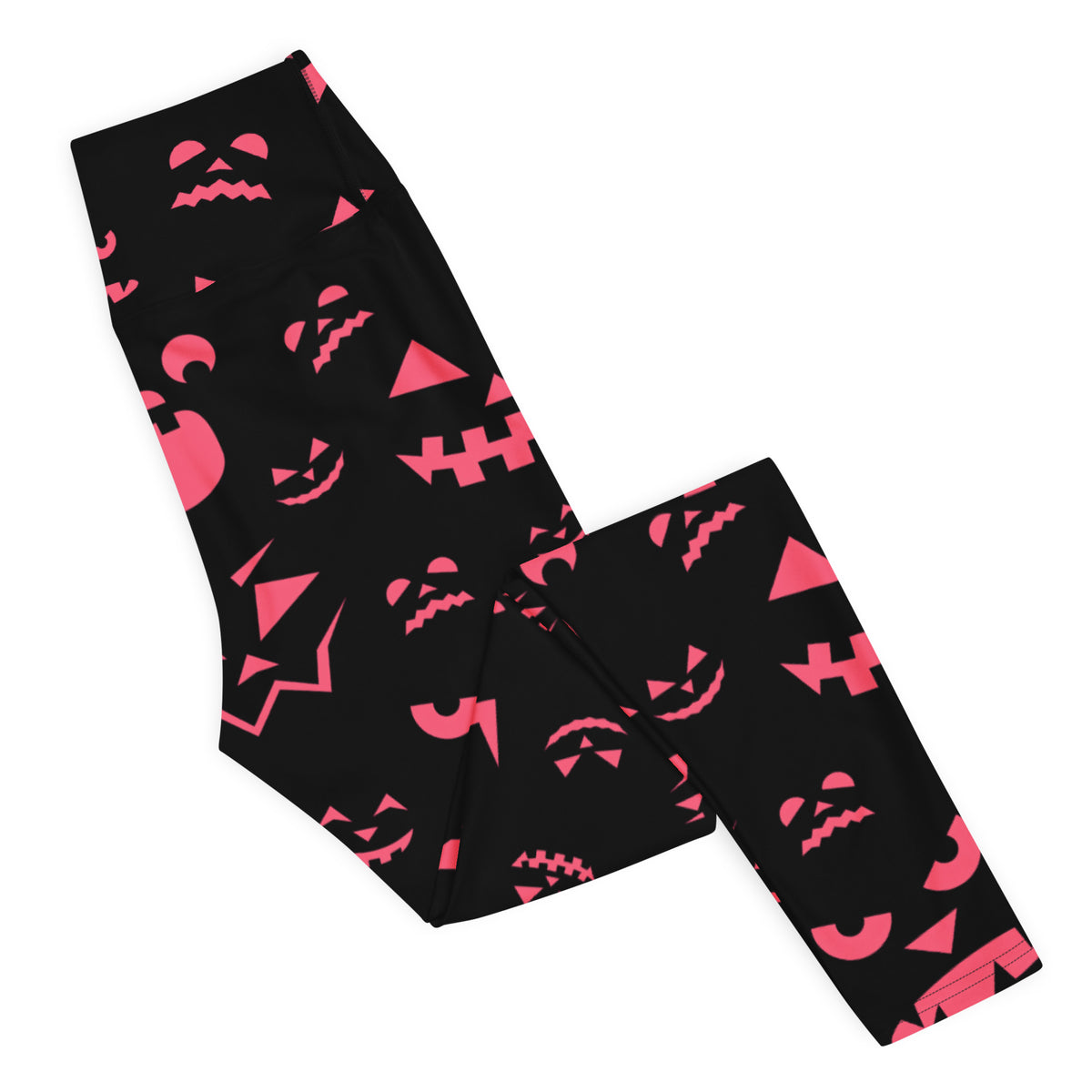Women's Pink Jack-O'-Lantern Faces Halloween Buttery Soft Yoga Leggings - Quick Drying, High Waisted Comfort