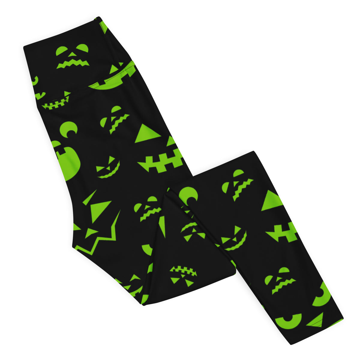 Women's Green Jack-O'-Lantern Faces Halloween Buttery Soft Yoga Leggings - Quick Drying, High Waisted Comfort