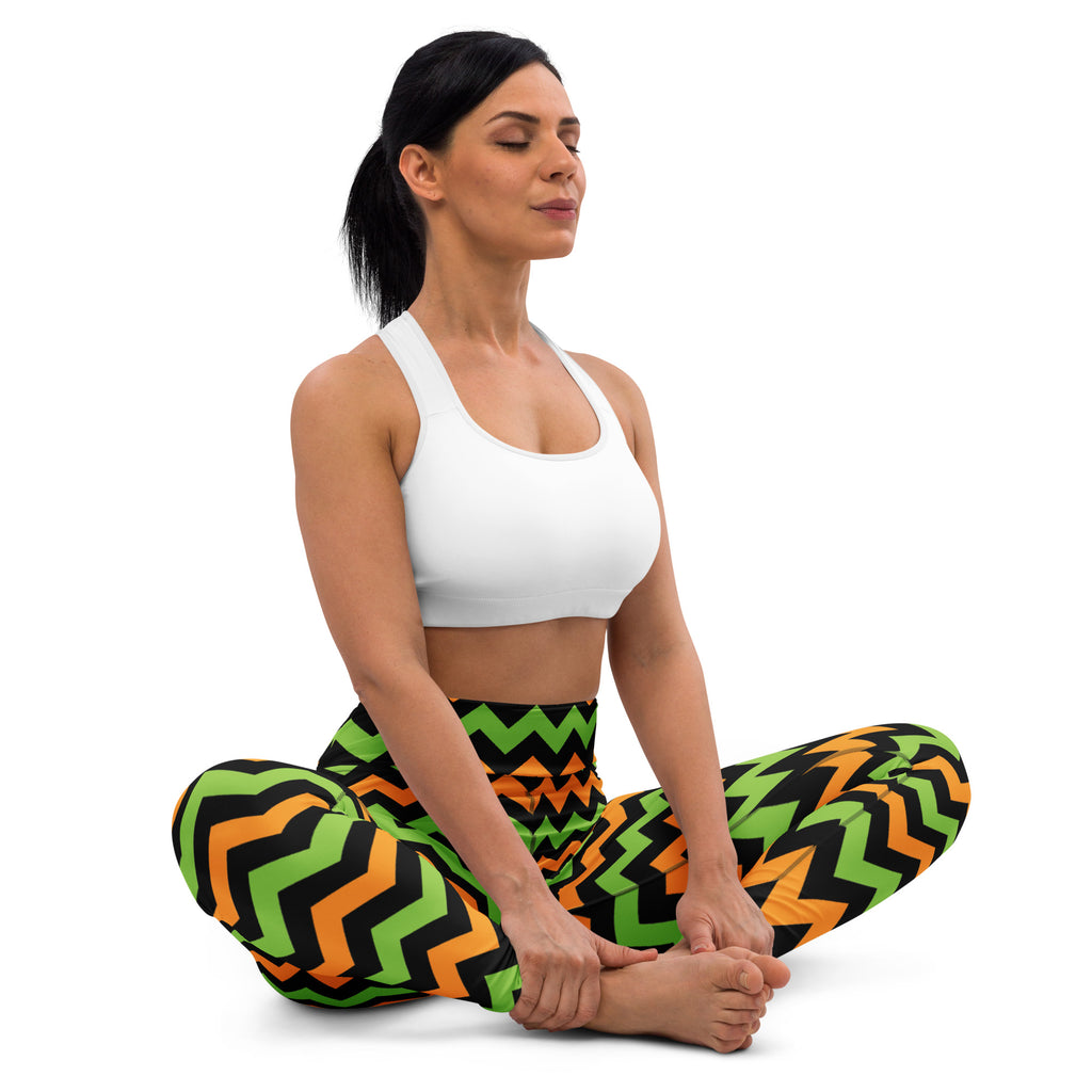 Women's Orange & Green Chevron Halloween Buttery Soft Yoga Leggings - Quick Drying, High Waisted Comfort