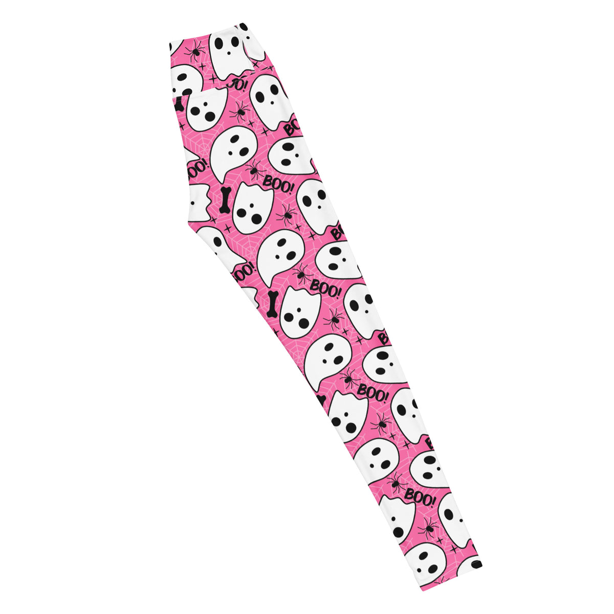 Women's Pink Ghost Halloween Themed Buttery Soft Yoga Leggings - Quick Drying, High Waisted Comfort