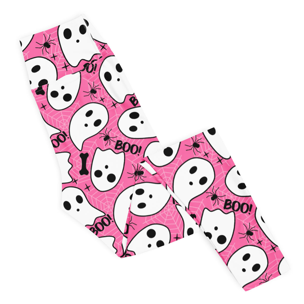 Women's Pink Ghost Halloween Themed Buttery Soft Yoga Leggings - Quick Drying, High Waisted Comfort