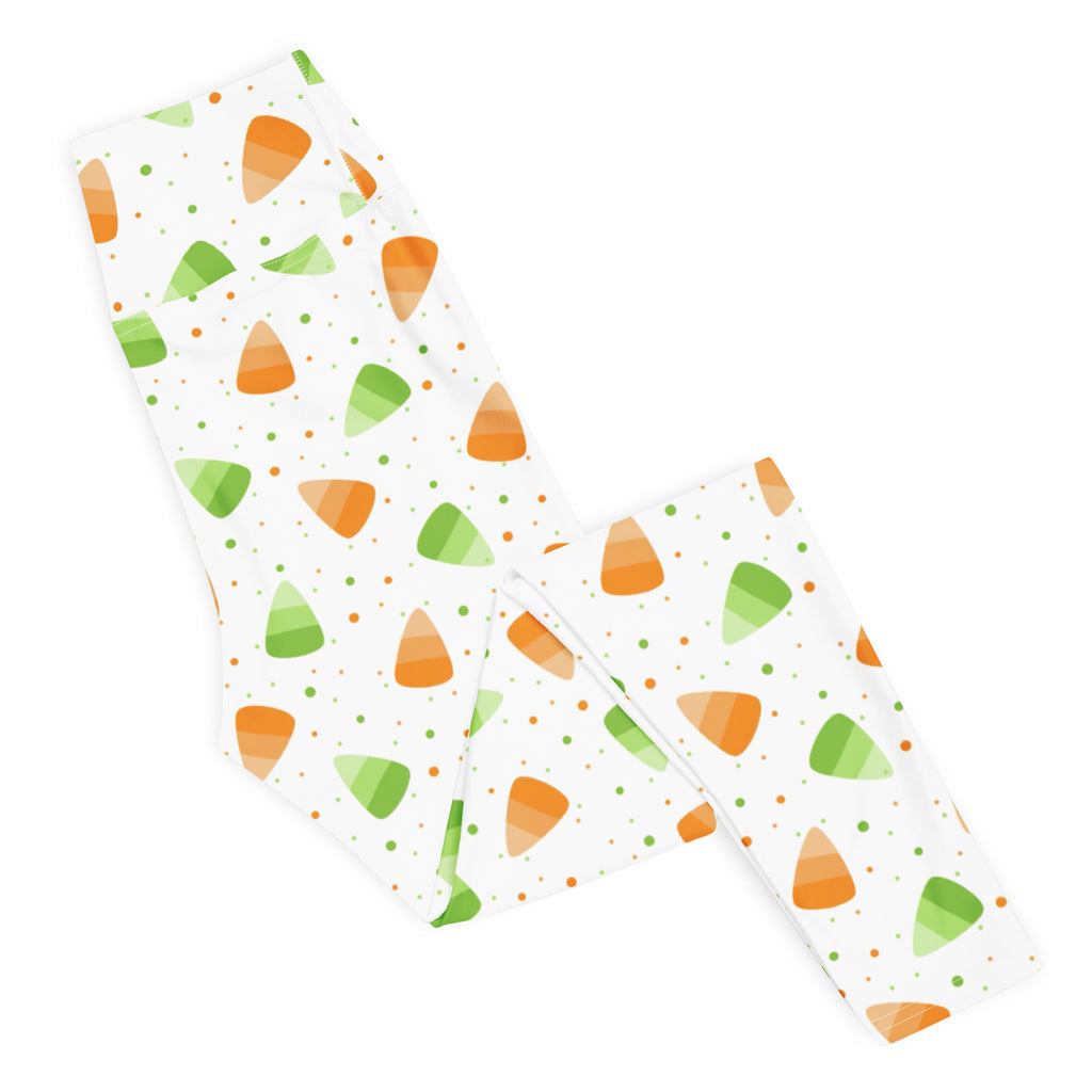 Women's Orange & Green Candy Corn Halloween Buttery Soft Yoga Leggings - Quick Drying, High Waisted Comfort