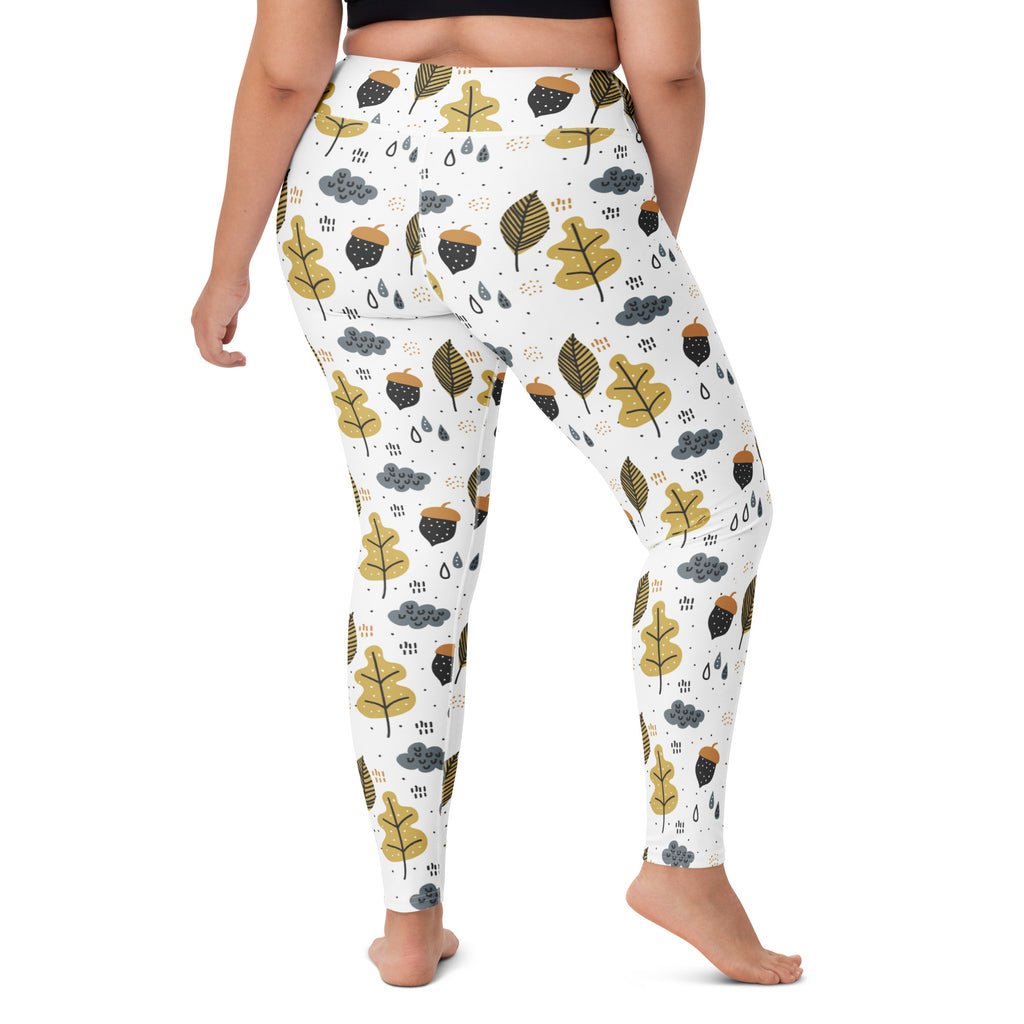 Women's Fall Leaves & Acorn Buttery Soft Yoga Leggings - Quick Drying, High Waisted Comfort