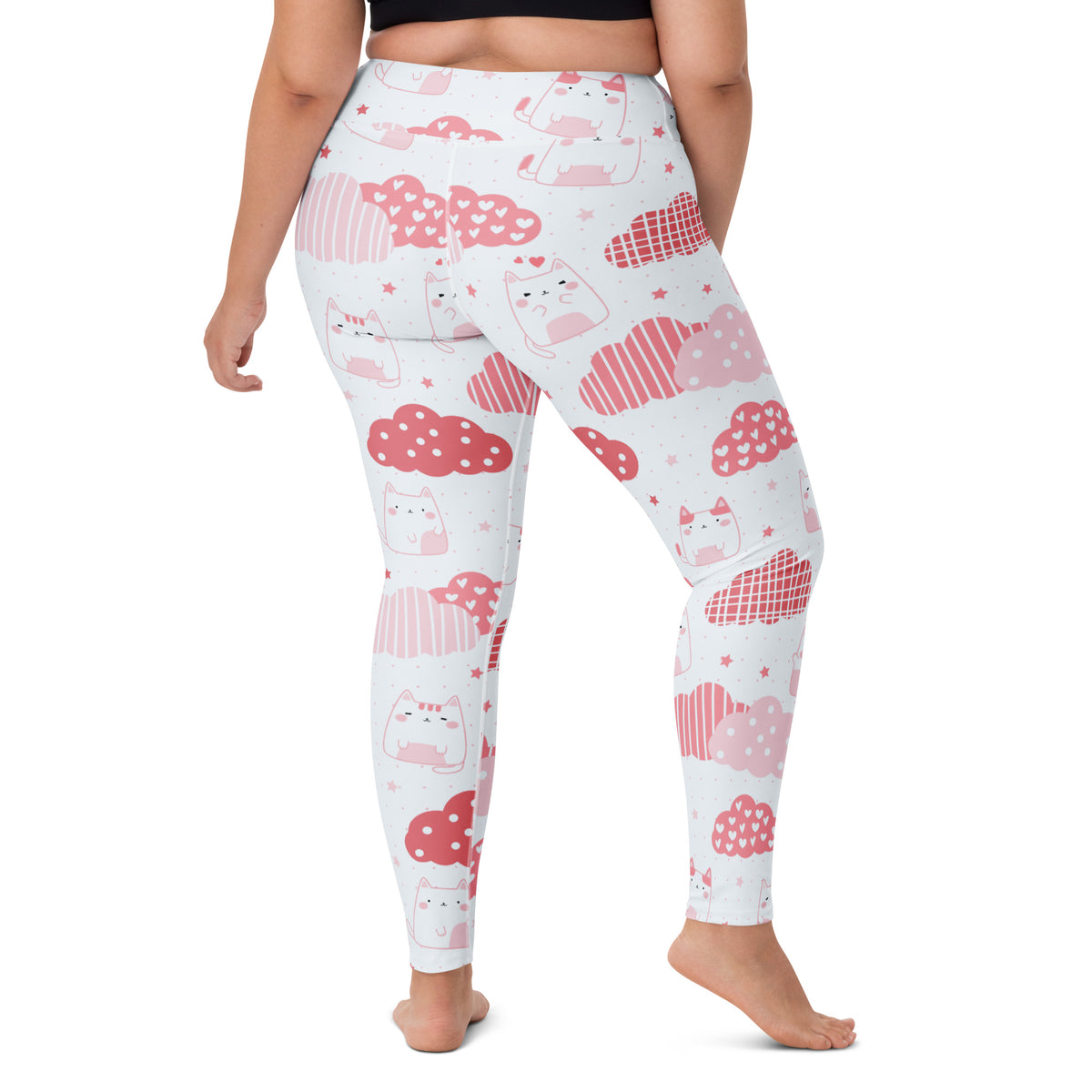 Women's Pink Cat Valentine Buttery Soft Yoga Leggings - Quick Drying, High Waisted Comfort