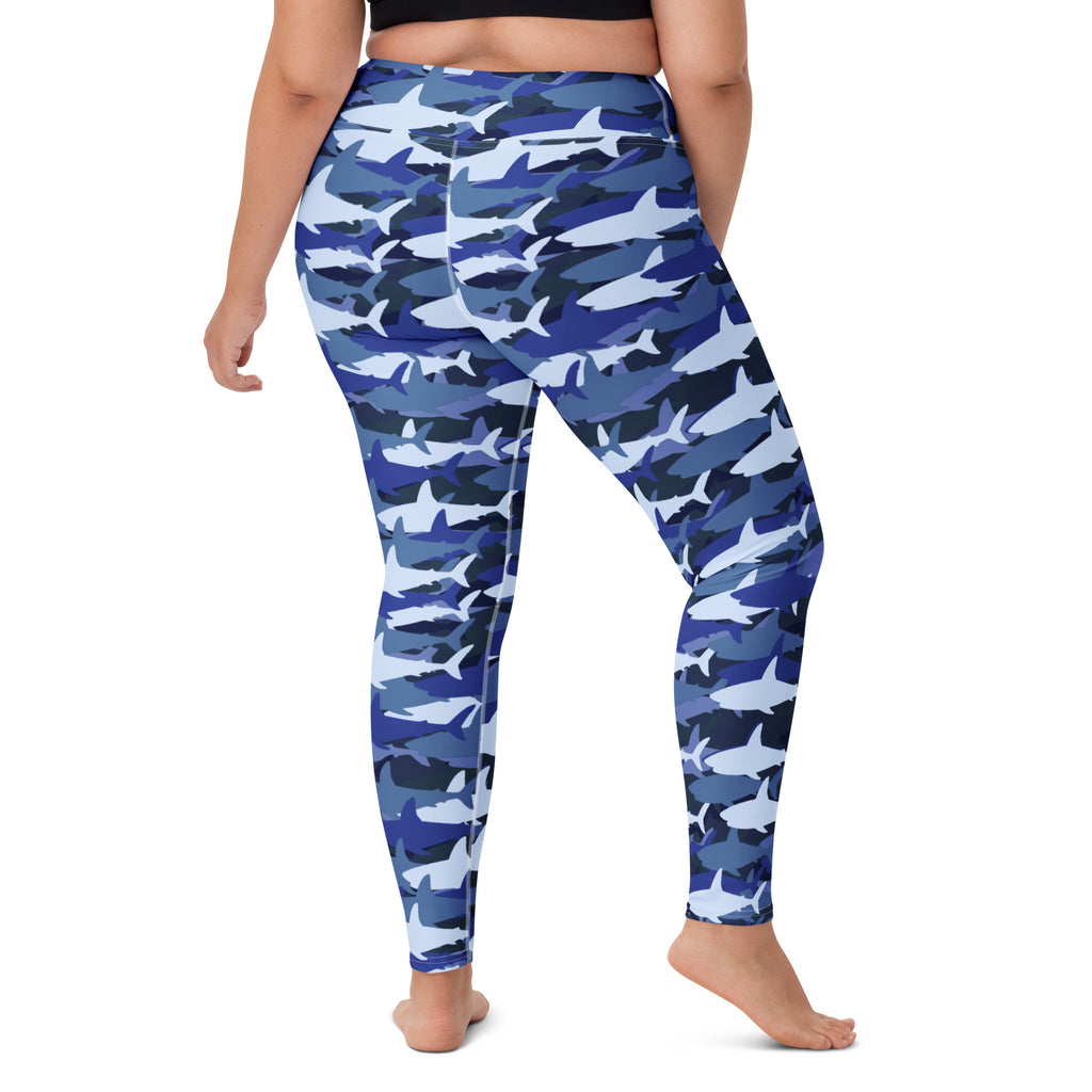 Women's Blue Shark Camouflage Buttery Soft Yoga Leggings - Quick Drying, High Waisted Comfort