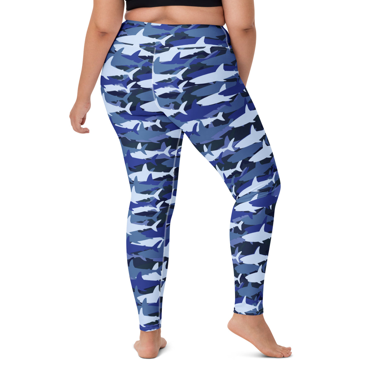 Women's Blue Shark Camouflage Buttery Soft Yoga Leggings - Quick Drying, High Waisted Comfort