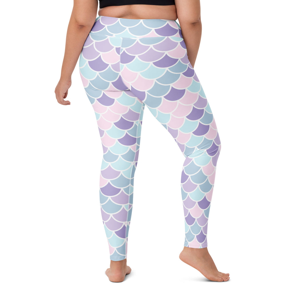 Women's Pastel Mermaid Scales Buttery Soft Yoga Leggings - Quick Drying, High Waisted Comfort