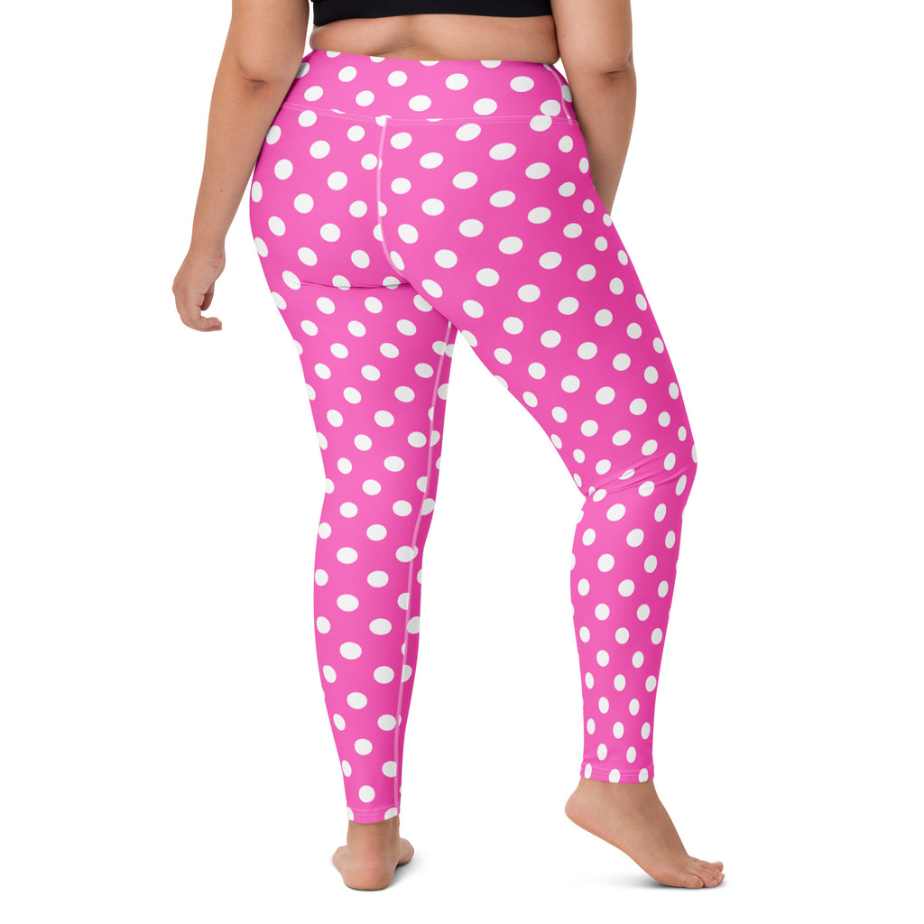 Women's Hot Pink Polka Dot Buttery Soft Yoga Leggings - Quick Drying, High Waisted Comfort