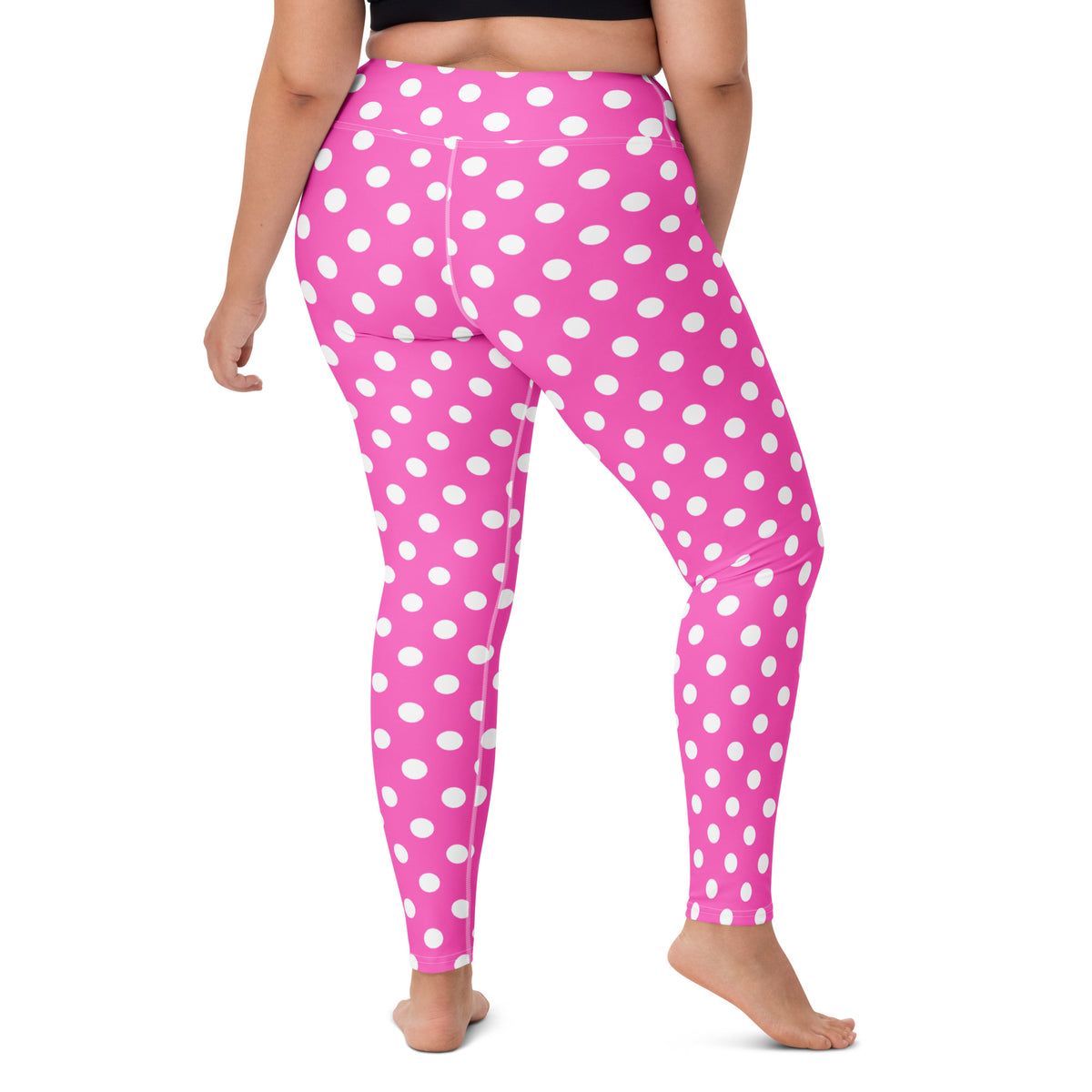 Women's Hot Pink Polka Dot Buttery Soft Yoga Leggings - Quick Drying, High Waisted Comfort