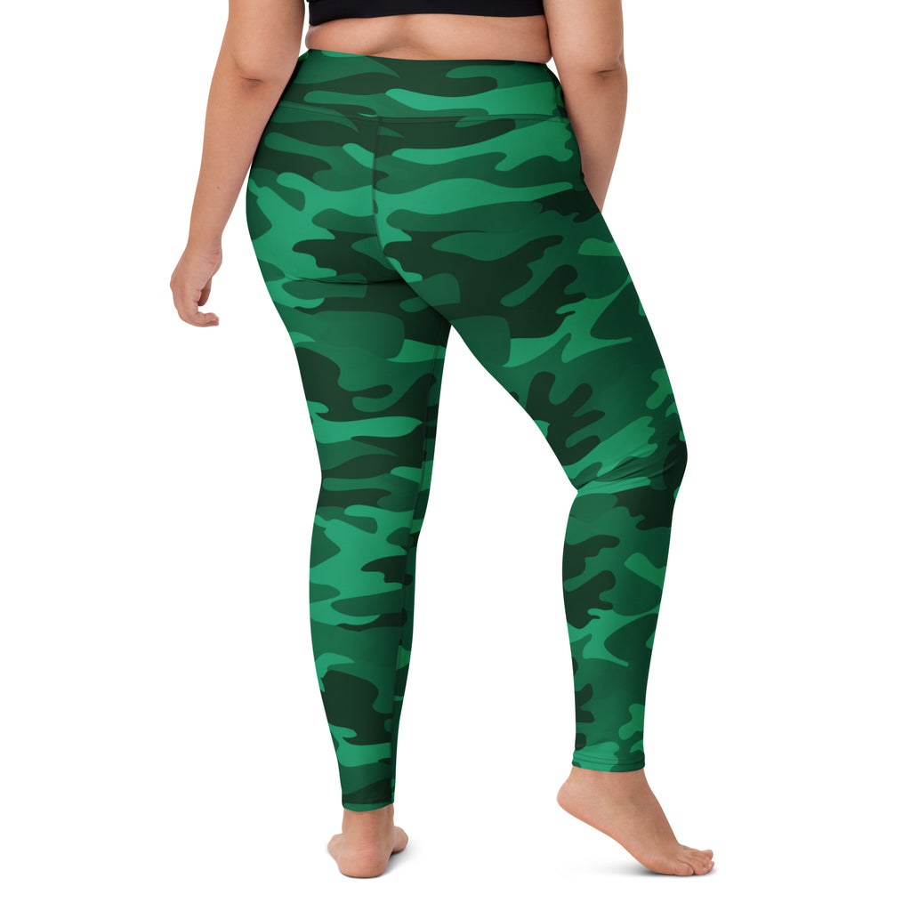 Women's Green Camouflage Buttery Soft Yoga Leggings - Quick Drying, High Waisted Comfort