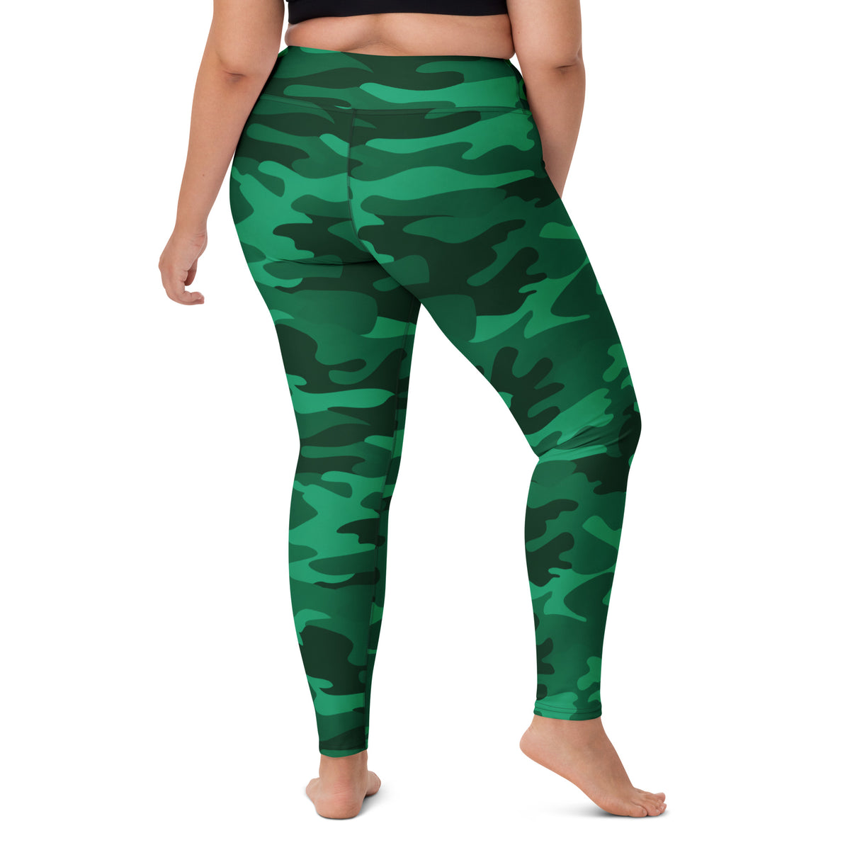 Women's Green Camouflage Buttery Soft Yoga Leggings - Quick Drying, High Waisted Comfort