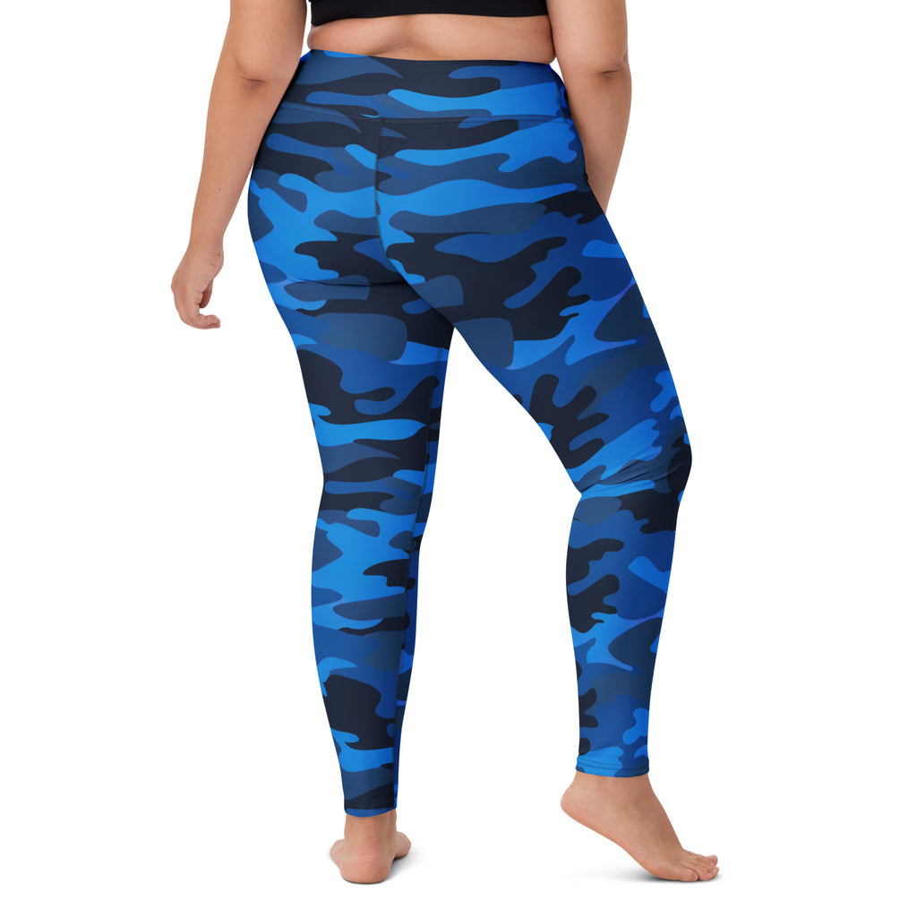 Women's Blue Camouflage Buttery Soft Yoga Leggings - Quick Drying, High Waisted Comfort