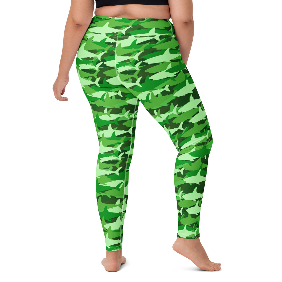 Women's Green Shark Camouflage Buttery Soft Yoga Leggings - Quick Drying, High Waisted Comfort