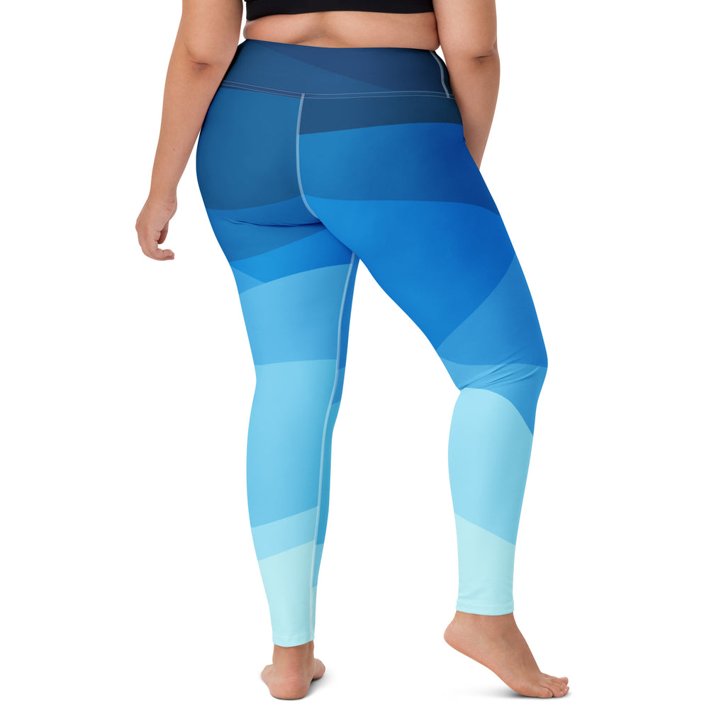 Women's Blue Ombre Ocean Waves Buttery Soft Yoga Leggings - Quick Drying, High Waisted Comfort