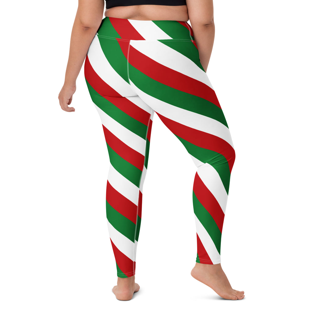 Women's Christmas Candy Cane Stripe Buttery Soft Yoga Leggings - Quick Drying, High Waisted Comfort