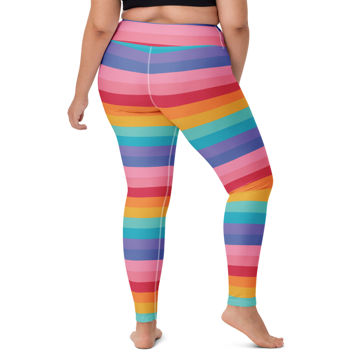 Women's Bright Striped Rainbow Buttery Soft Yoga Leggings - Quick Drying, High Waisted Comfort