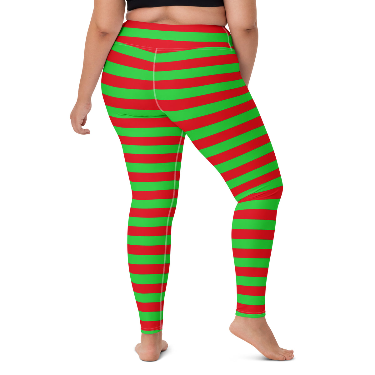 Women's Red & Green Striped Christmas Buttery Soft Yoga Leggings - Quick Drying, High Waisted Comfort