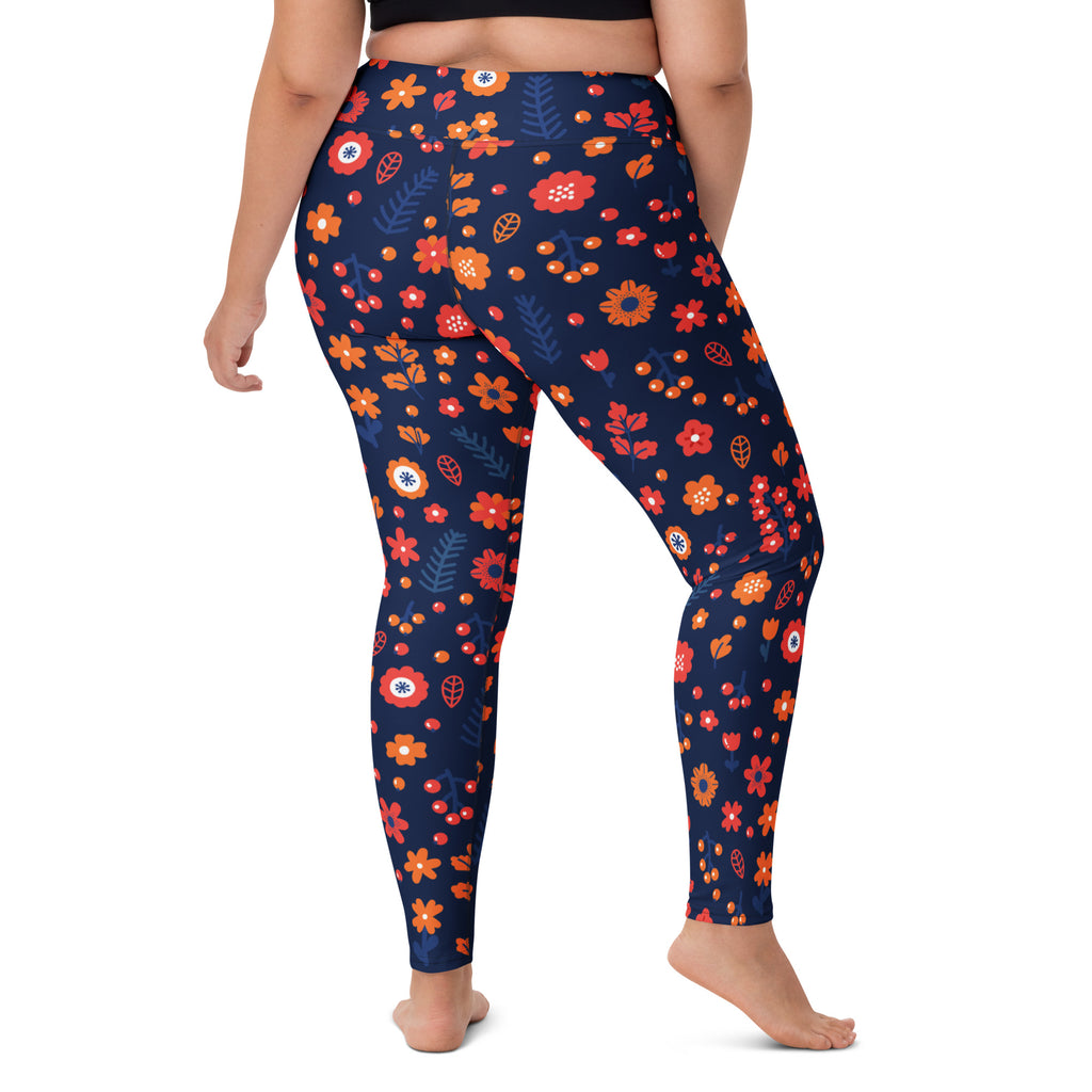 Women's Navy Floral Buttery Soft Yoga Leggings - Quick Drying, High Waisted Comfort