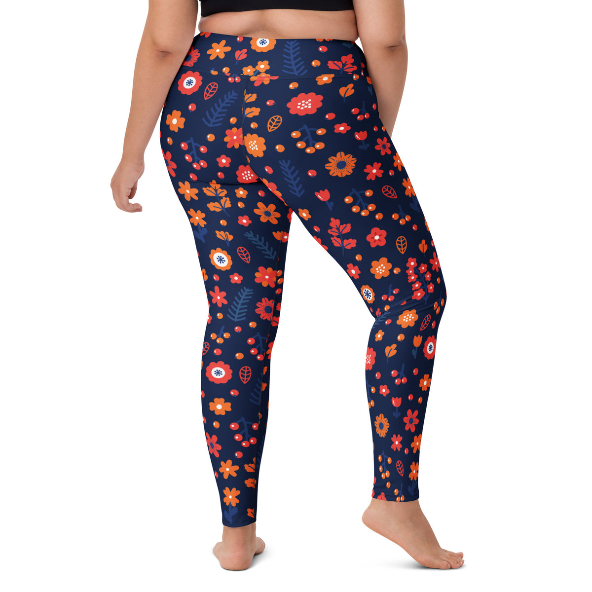 Women's Navy Floral Buttery Soft Yoga Leggings - Quick Drying, High Waisted Comfort