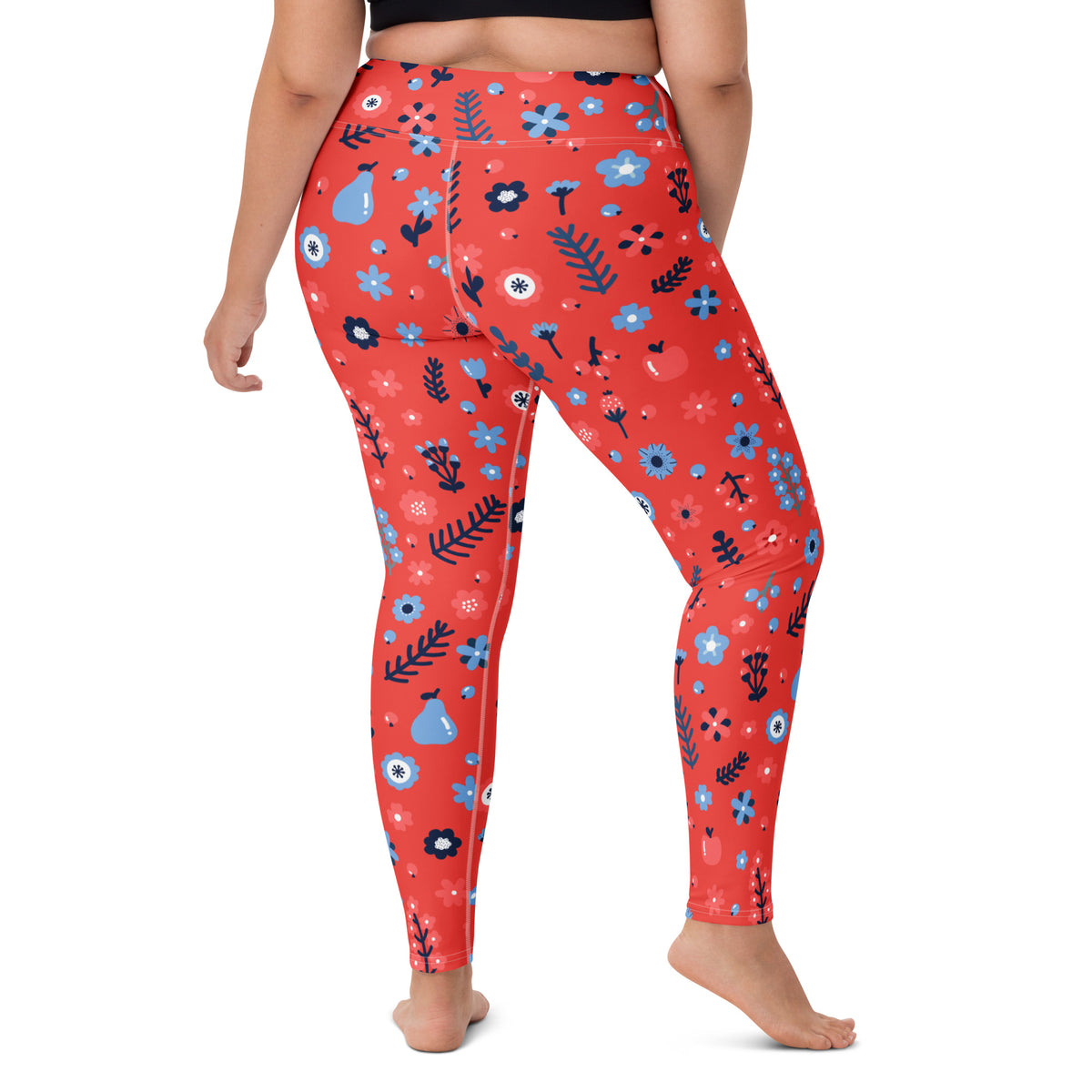 Women's Red Floral Buttery Soft Yoga Leggings - Quick Drying, High Waisted Comfort
