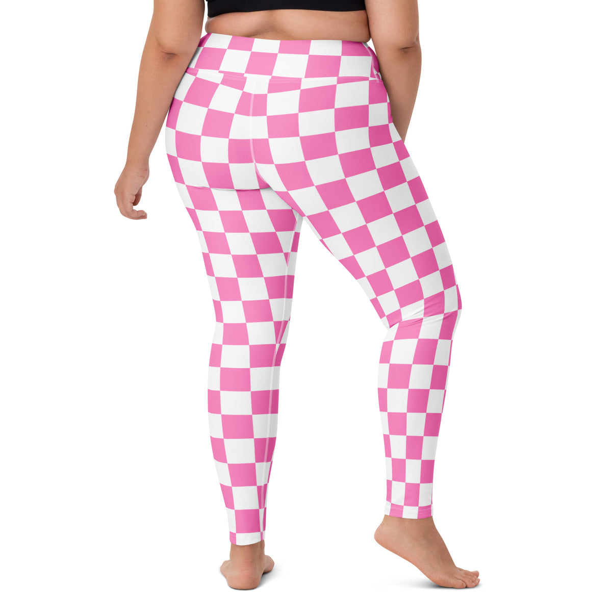 Women's Pink Checkered Buttery Soft Yoga Leggings - Quick Drying, High Waisted Comfort
