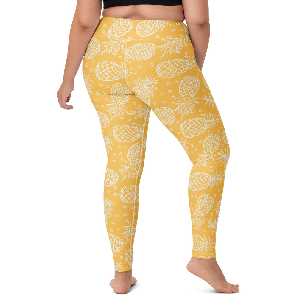 Women's Golden Yellow Pineapple Buttery Soft Yoga Leggings - Quick Drying, High Waisted Comfort