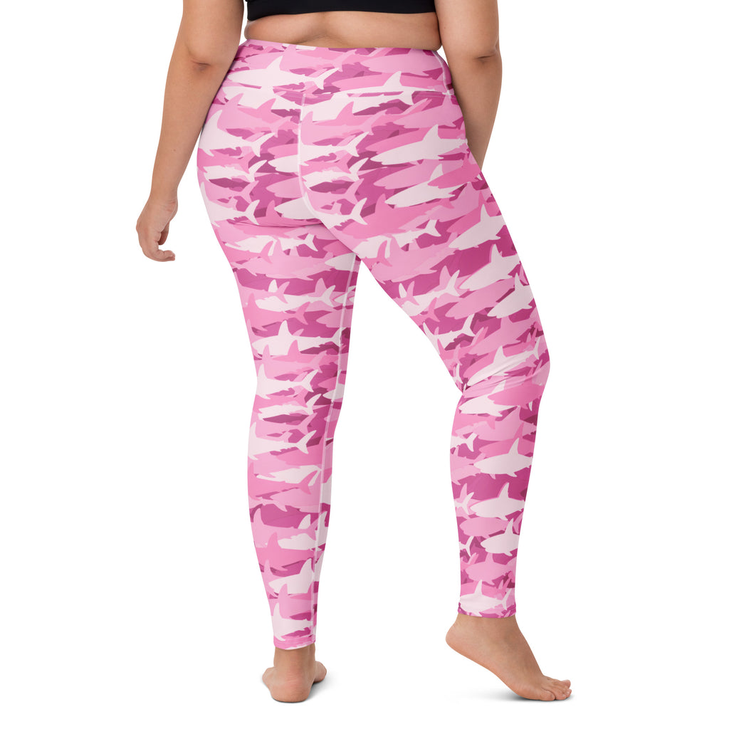 Women's Pink Shark Camouflage Buttery Soft Yoga Leggings - Quick Drying, High Waisted Comfort