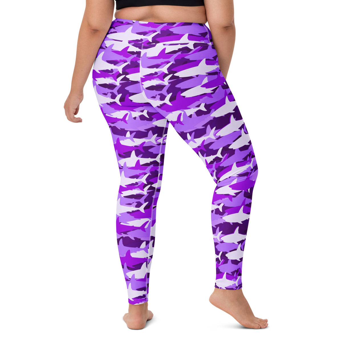 Women's Purple Shark Camouflage Buttery Soft Yoga Leggings - Quick Drying, High Waisted Comfort