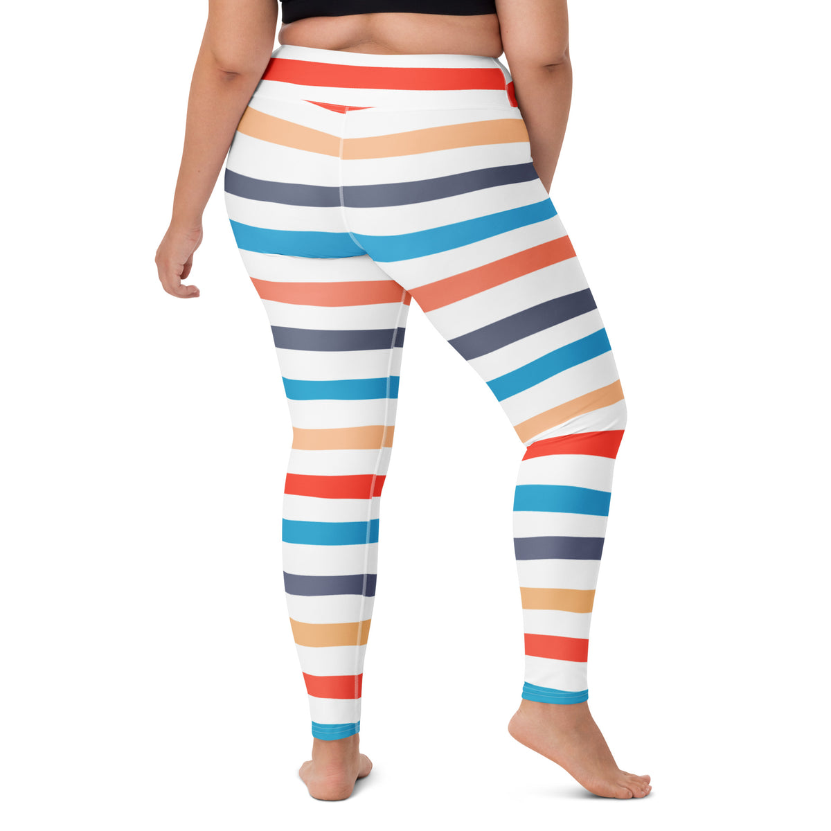 Women's Colorful Striped Beach Themed Buttery Soft Yoga Leggings - Quick Drying, High Waisted Comfort
