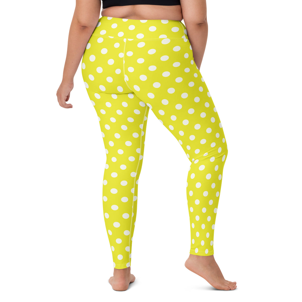 Women's Vibrant Yellow Polka Dot Buttery Soft Yoga Leggings - Quick Drying, High Waisted Comfort