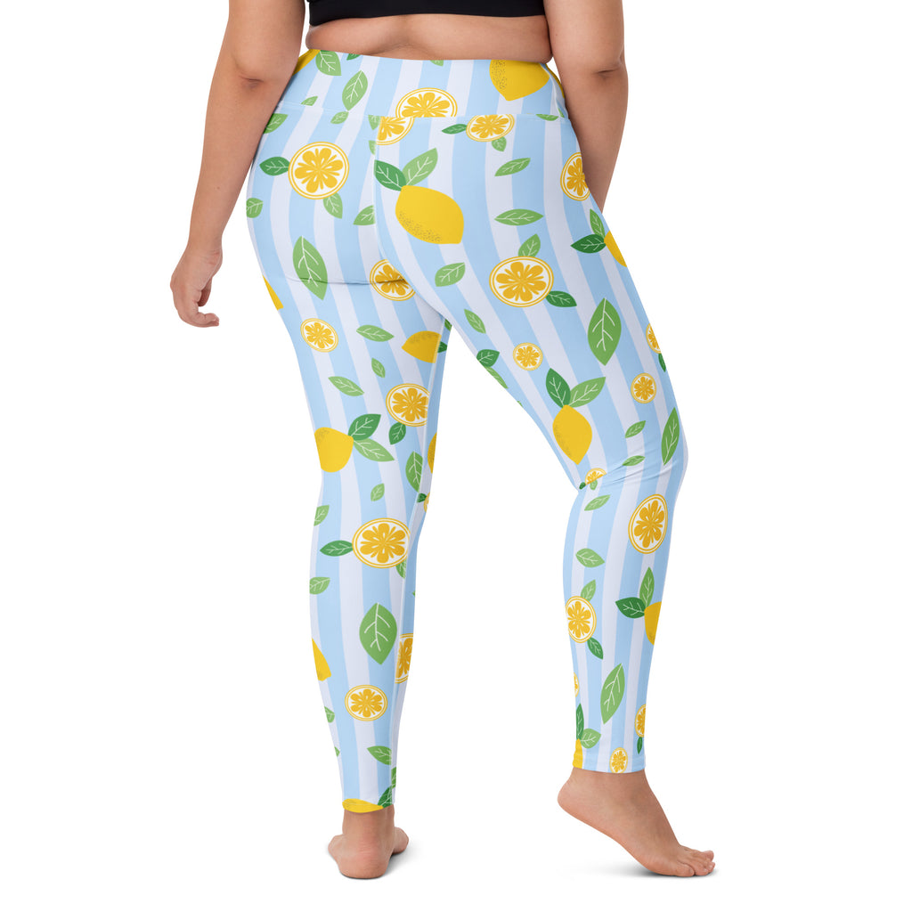 Women's Lemon Stripe Buttery Soft Yoga Leggings - Quick Drying, High Waisted Comfort