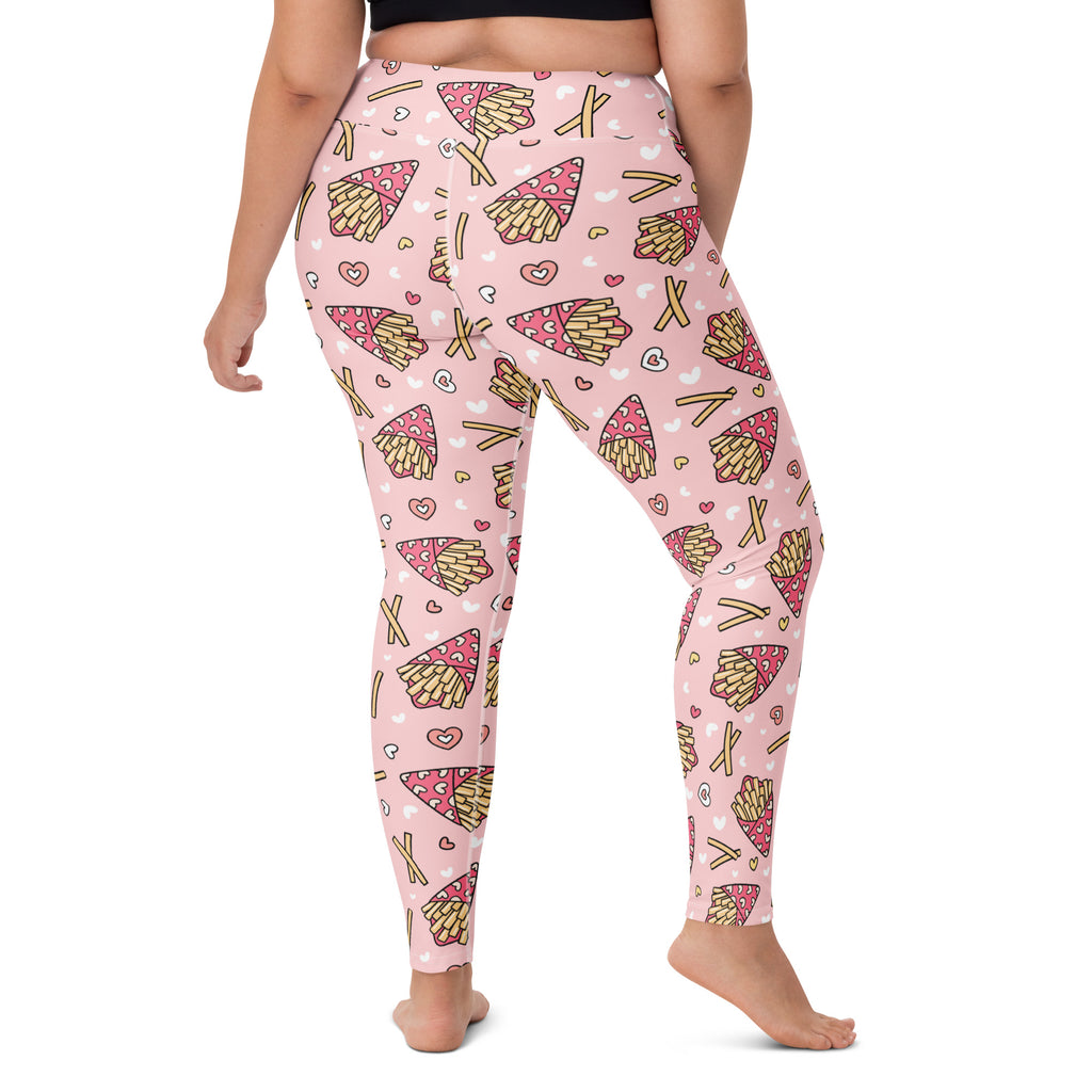 Women's Pink French Fries Buttery Soft Yoga Leggings - Quick Drying, High Waisted Comfort