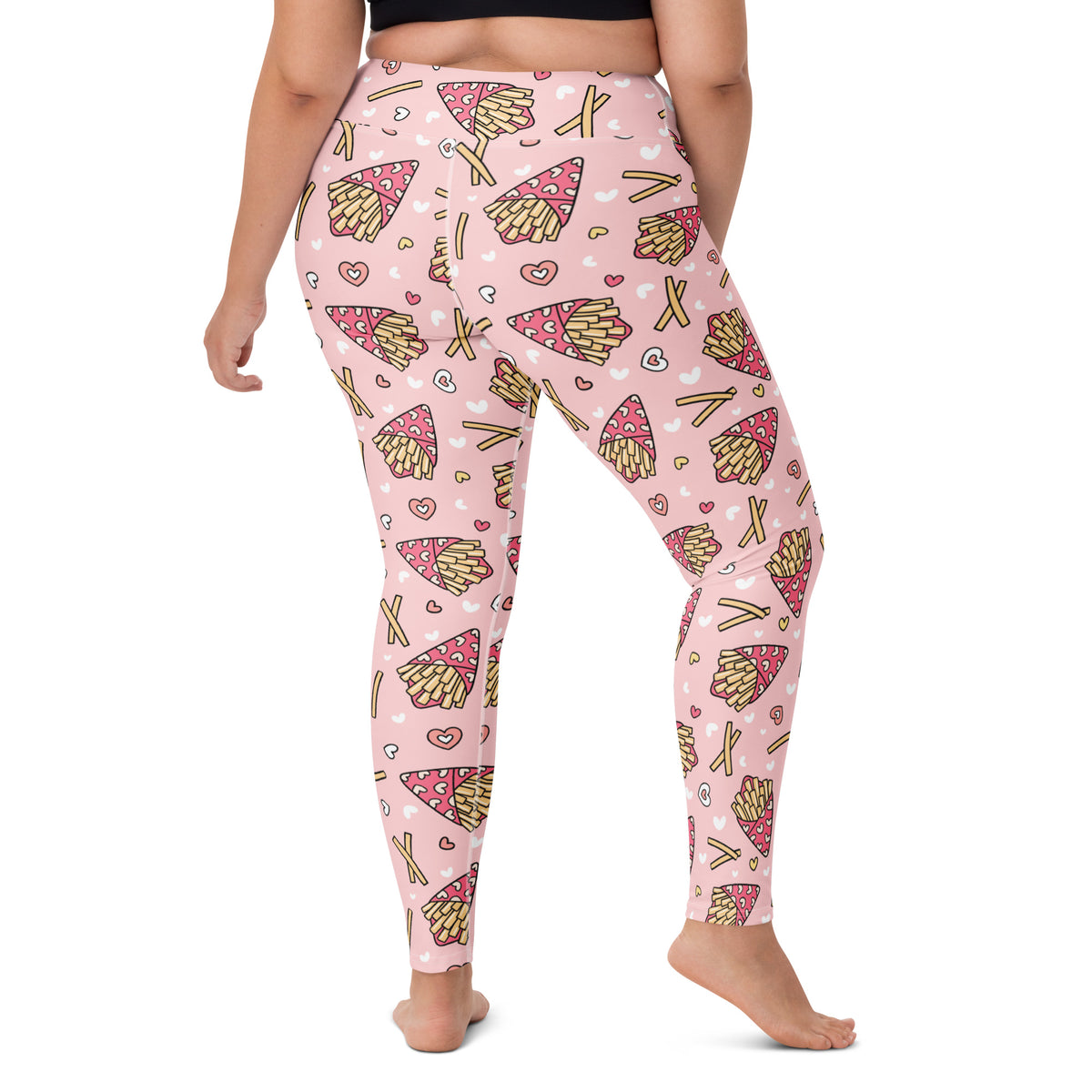 Women's Pink French Fries Buttery Soft Yoga Leggings - Quick Drying, High Waisted Comfort