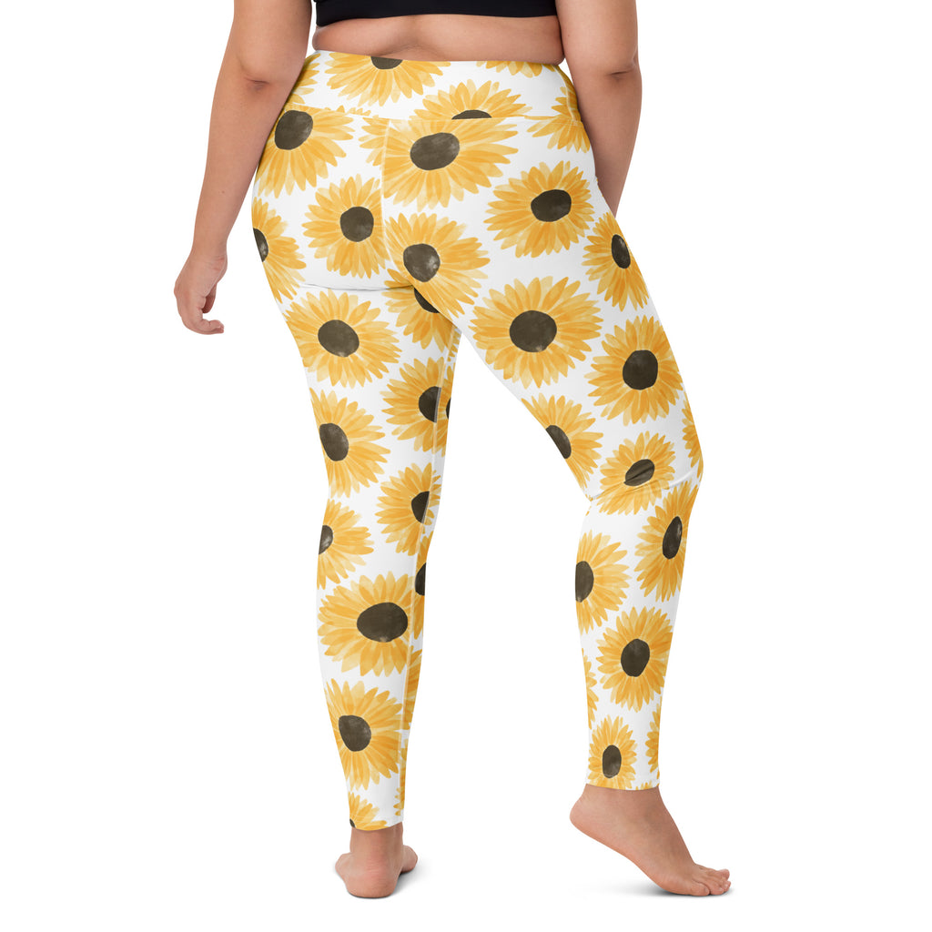Women's Watercolor Sunflower Buttery Soft Yoga Leggings - Quick Drying, High Waisted Comfort