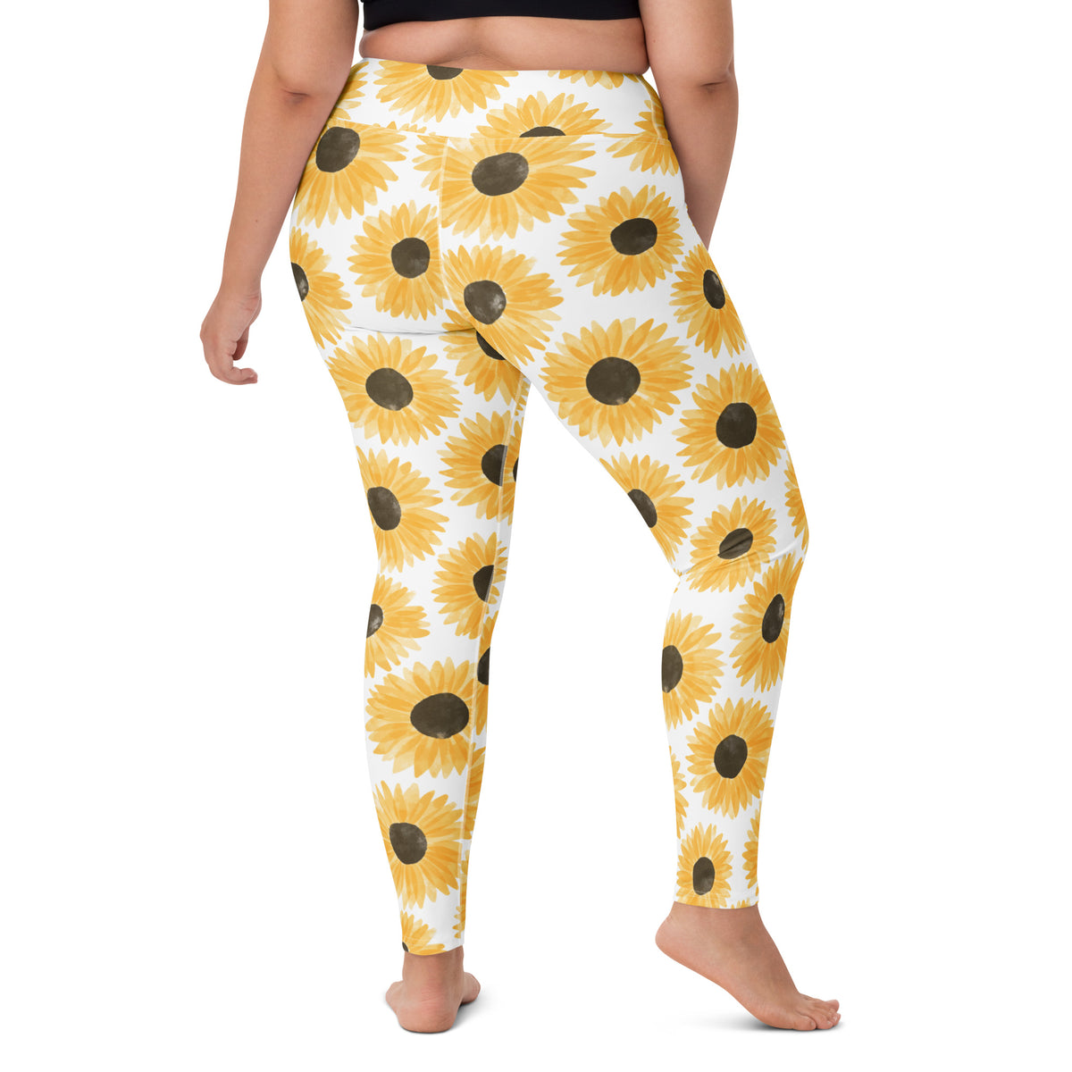 Women's Watercolor Sunflower Buttery Soft Yoga Leggings - Quick Drying, High Waisted Comfort