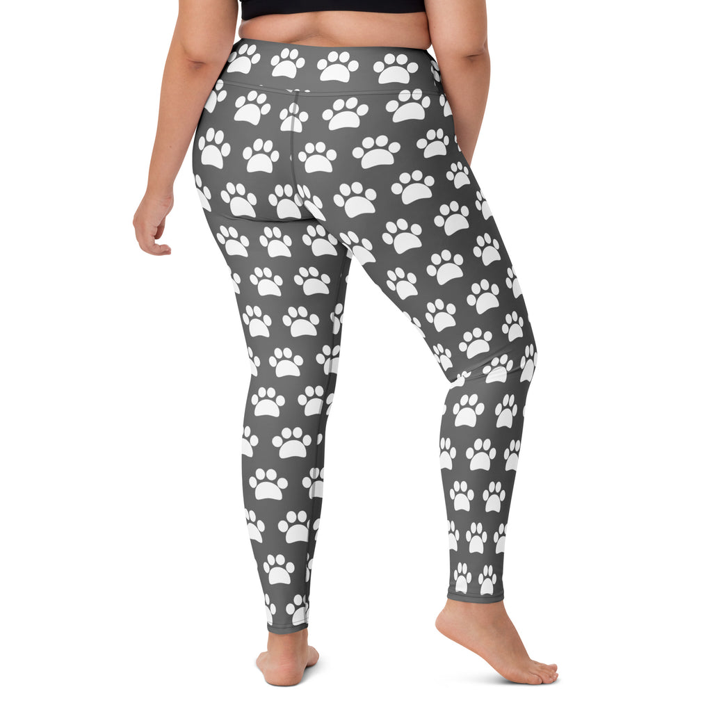 Women's Gray Paw Print Buttery Soft Yoga Leggings - Quick Drying, High Waisted Comfort