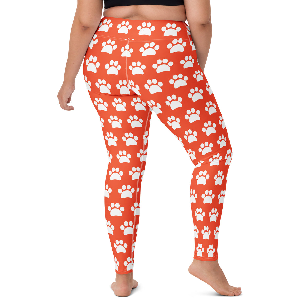 Women's Bright Orange Paw Print Buttery Soft Yoga Leggings - Quick Drying, High Waisted Comfort