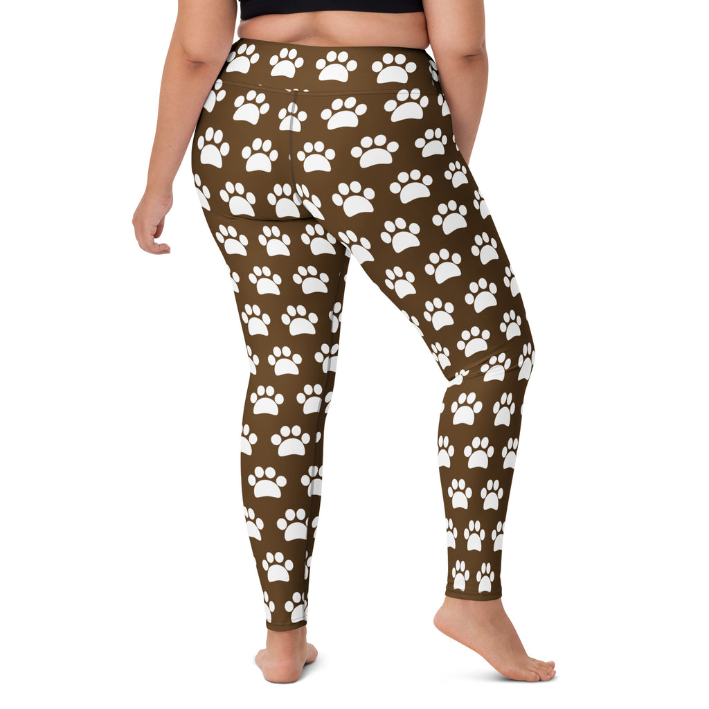 Women's Brown Paw Print Buttery Soft Yoga Leggings - Quick Drying, High Waisted Comfort