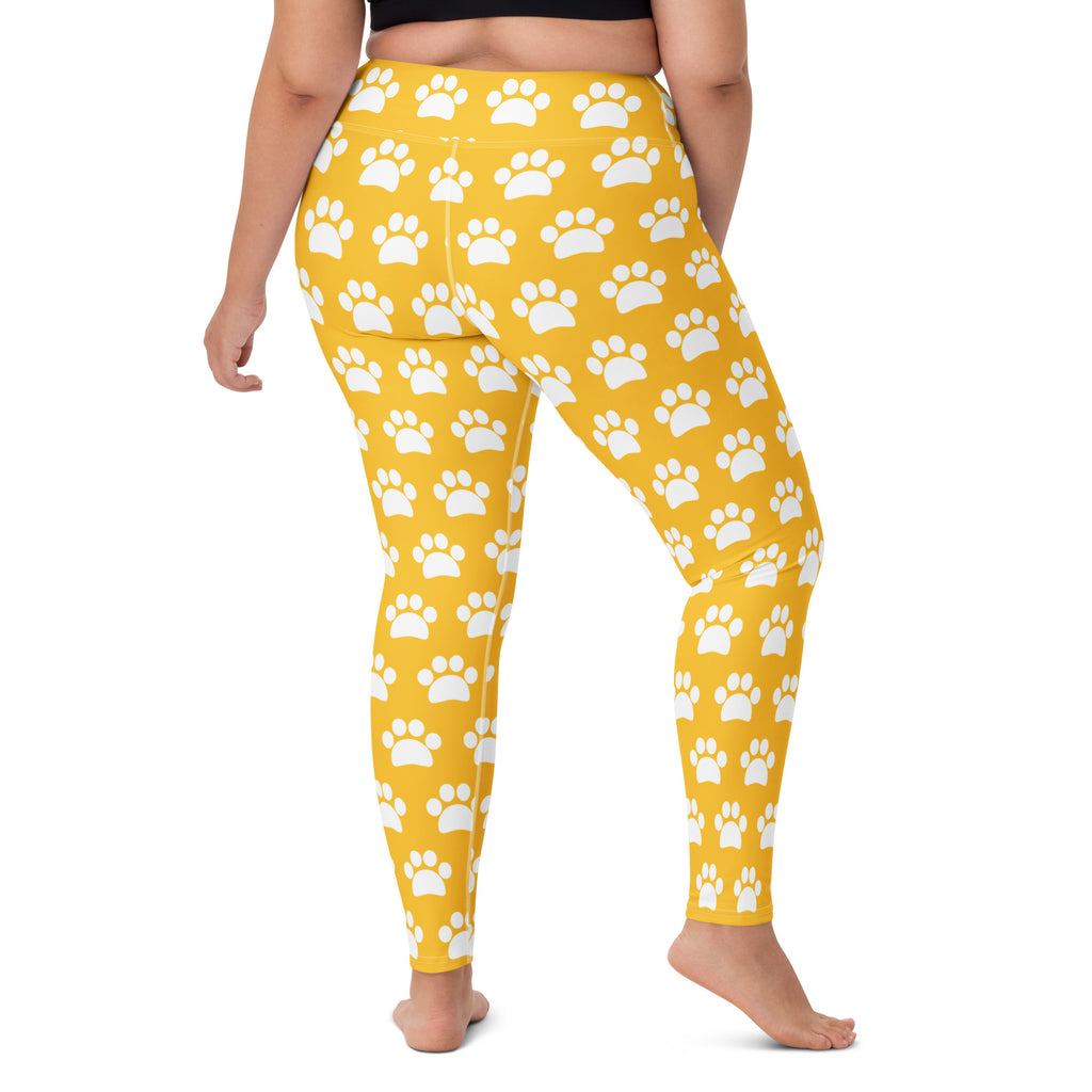 Women's Yellow Paw Print Buttery Soft Yoga Leggings - Quick Drying, High Waisted Comfort