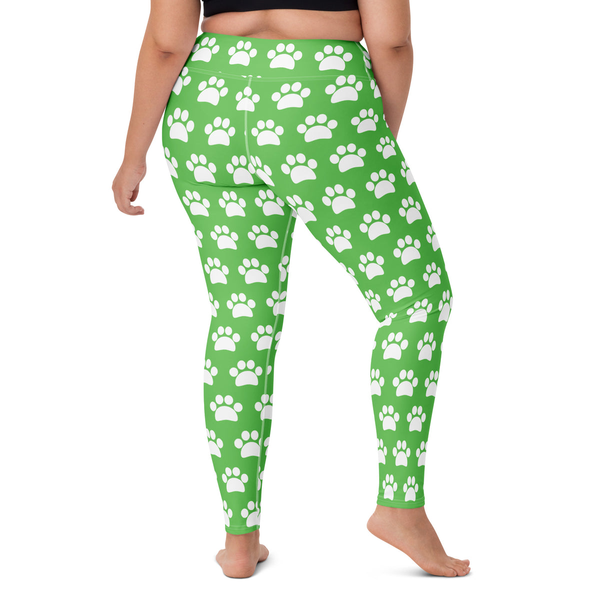 Women's Green Paw Print Buttery Soft Yoga Leggings - Quick Drying, High Waisted Comfort
