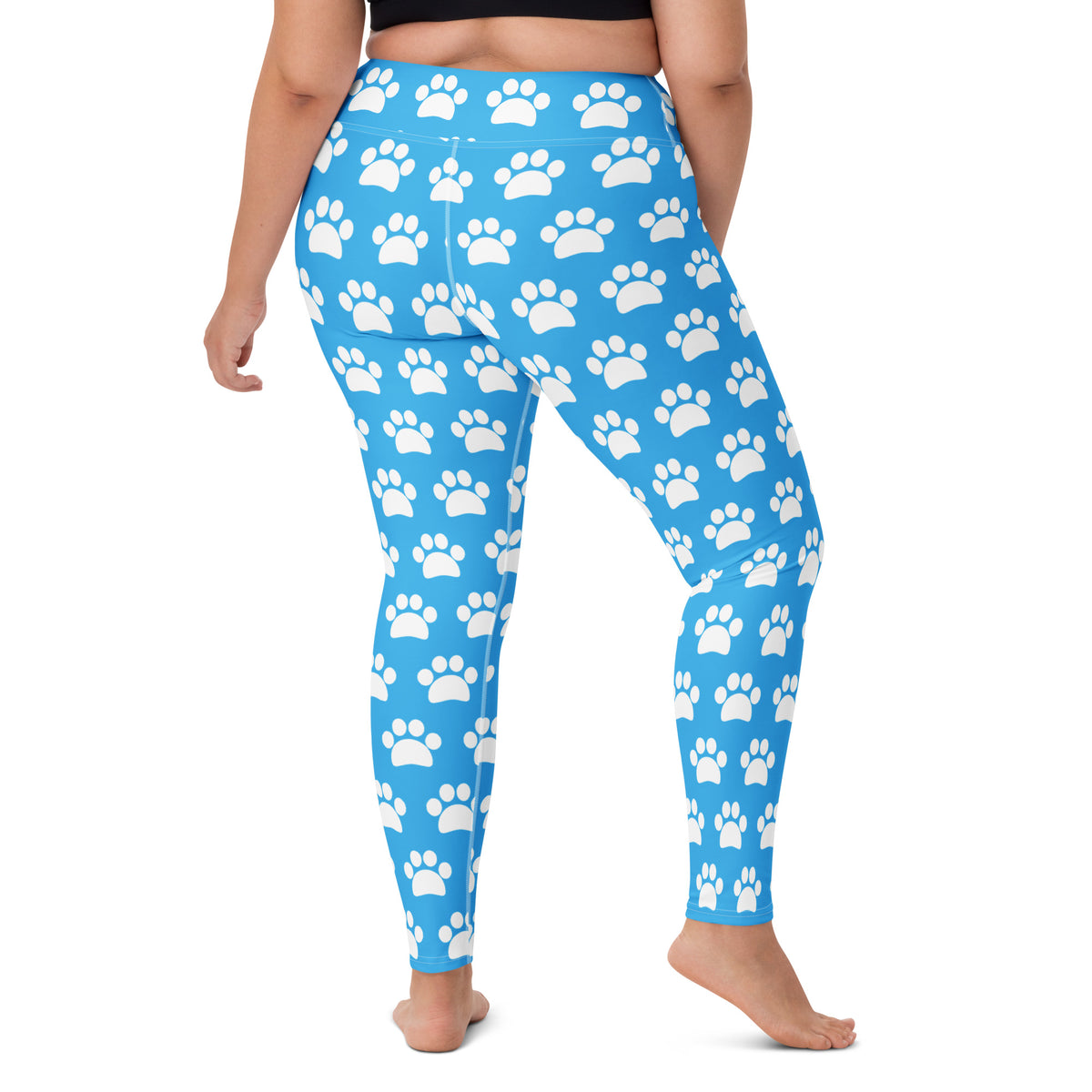 Women's Light Blue Paw Print Buttery Soft Yoga Leggings - Quick Drying, High Waisted Comfort