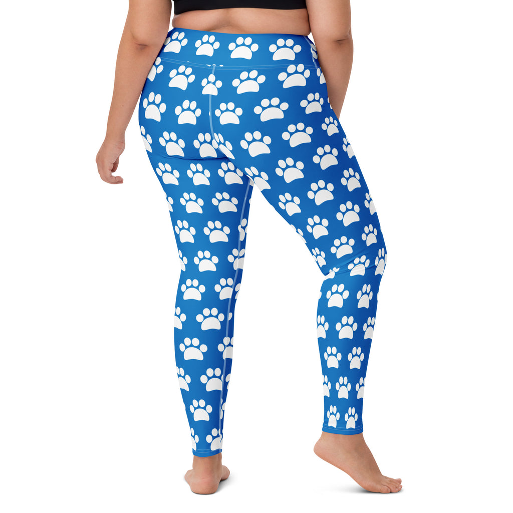 Women's Royal Blue Paw Print Buttery Soft Yoga Leggings - Quick Drying, High Waisted Comfort