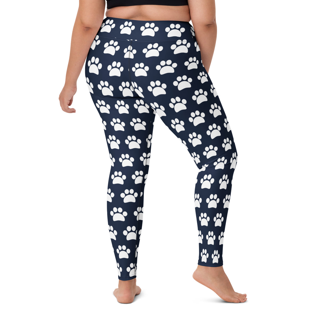 Women's Navy Blue Paw Print Buttery Soft Yoga Leggings - Quick Drying, High Waisted Comfort