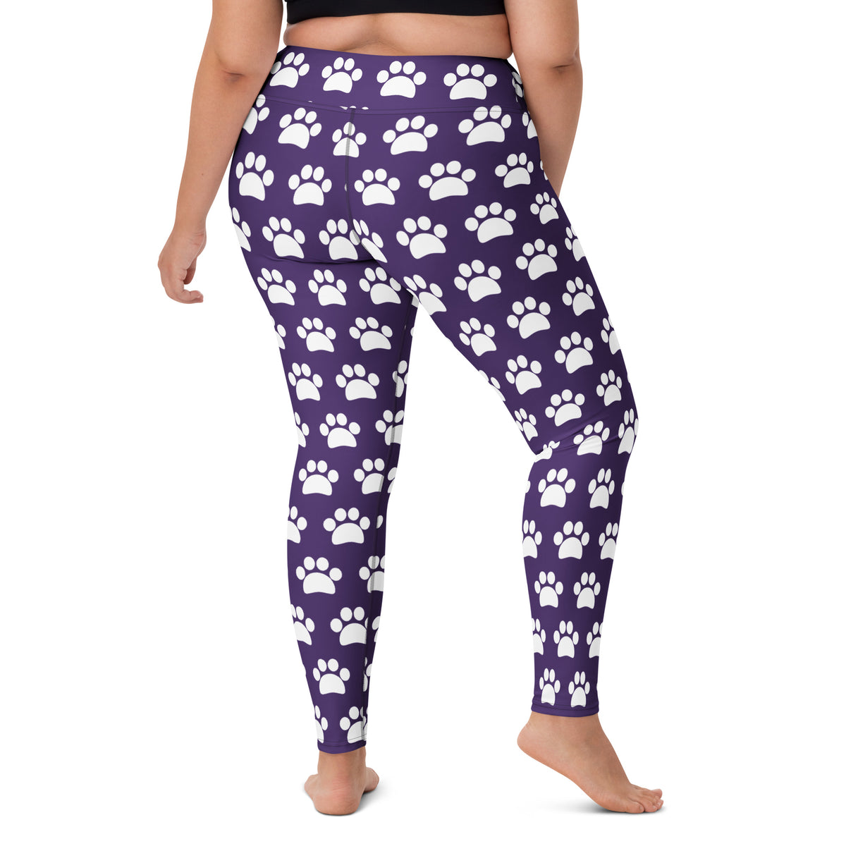 Women's Dark Purple Paw Print Buttery Soft Yoga Leggings - Quick Drying, High Waisted Comfort