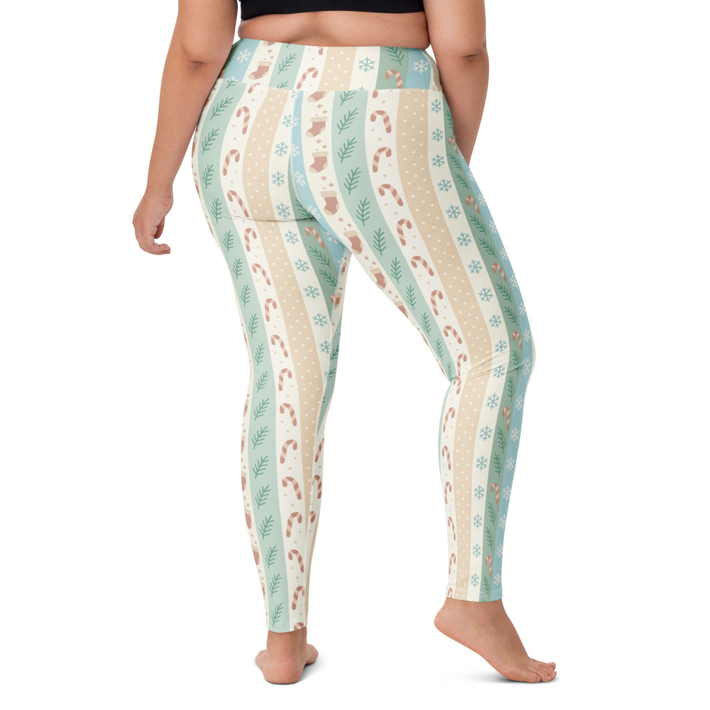 Women's Striped Christmas Buttery Soft Yoga Leggings - Quick Drying, High Waisted Comfort